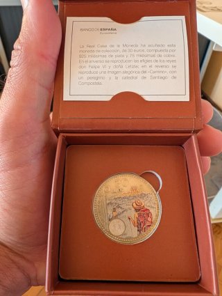 Moneda 30 euros España Plata Camino Santiago