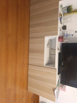 Mueble salón 2 piezas madera y cristal.