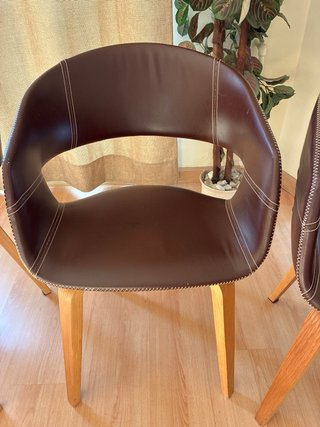 Juego de 3 Sillas Comedor Piel y Madera
