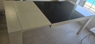 Mesa de comedor extensible cristal y madera