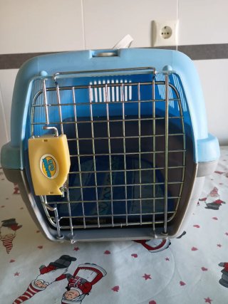 Transportín para mascotas azul y gris
