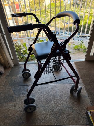 Andador con asiento y cesta
