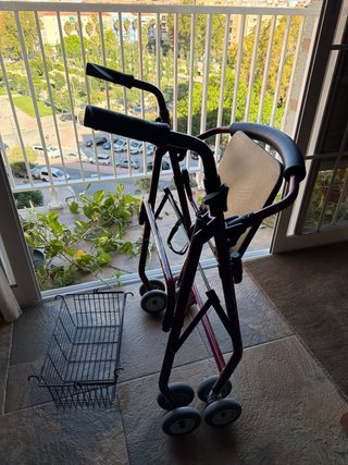 Andador con asiento y cesta