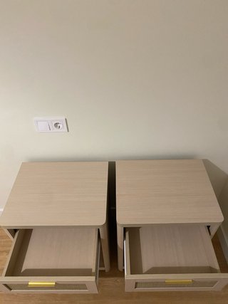 Juego 2 Mesitas Noche Madera Rattan