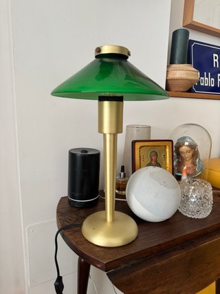 Lámpara Vintage Latón y Cristal Verde