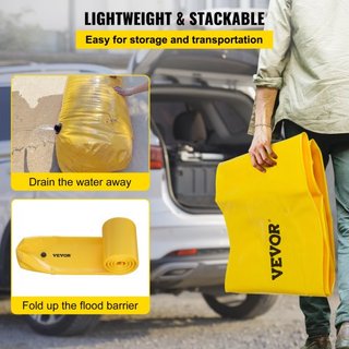 Bolsa de Inundación, 732 × 50.8 × 30.5 cm, Tubos de Desviación de Agua de PVC Reutilizables, Livianos con Excelente Efecto Impermeable Usados para Puertas, Garajes, Amarillo