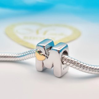 Charm argento 925 lettera M cuoricino oro cuore