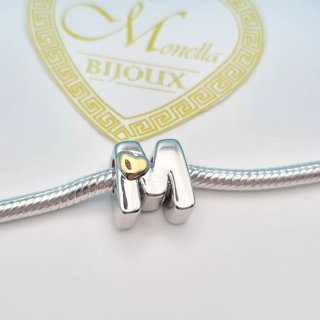Charm argento 925 lettera M cuoricino oro cuore