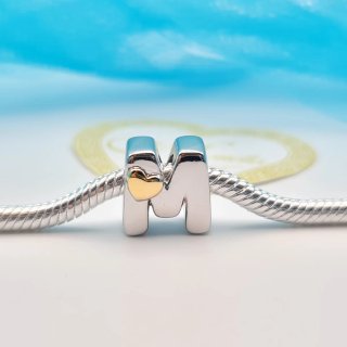 Charm argento 925 lettera M cuoricino oro cuore