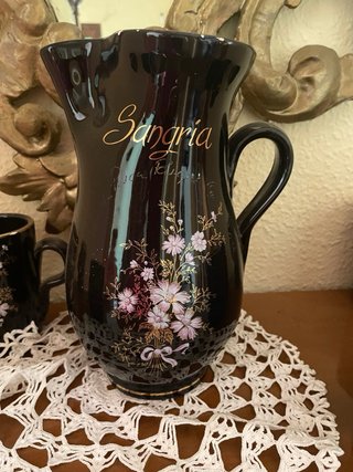 Juego Jarra y Vasos Sangria Negro Dorado