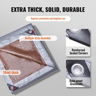 Tarp Impermeable 487.7 x 609.6 cm, Cubierta de Tarp de Plástico Poliéster 0.25 mm, Lona Exterior Multiusos Resistente al Desgarro, UV y Temperatura con Alta Durabilidad y Ojetes Reforzados (Plata/...