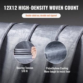 Tarp Impermeable 487.7 x 609.6 cm, Cubierta de Tarp de Plástico Poliéster 0.25 mm, Lona Exterior Multiusos Resistente al Desgarro, UV y Temperatura con Alta Durabilidad y Ojetes Reforzados (Plata/...