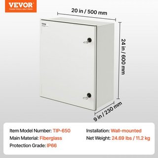 Caja Eléctrica de Fibra de Vidrio NEMA 4X, 60x50x23 cm, Enclosure de Acero NEMA, IP66 a Prueba de Agua y Polvo, Caja de Conexiones Eléctrica para Uso Interior/Exterior, con Placa de Montaje