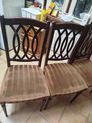 Juego 3 Sillas Vintage Madera Tapizadas