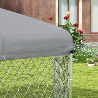 Recinto per Cani di Grandi Dimensioni, Box Hexagonale con Tetto in Tela Oxford Anti UV 2.1X1.85X1.5M, Argento e Grigio
