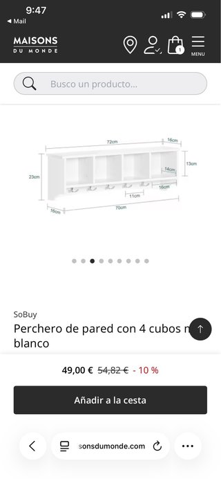 Perchero de pared blanco 4 cubos