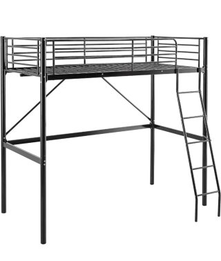 Cama alta juvenil negra y madera
