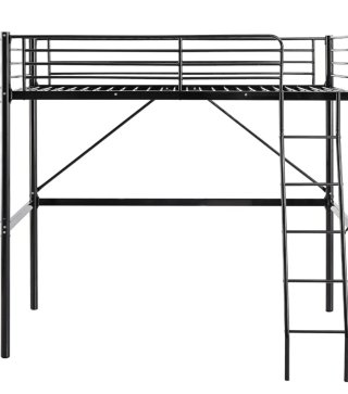 Cama alta juvenil negra y madera