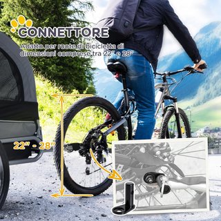 Remolque de Bicicleta para Perros de Tamaño Mediano con Ventanas Laterales y Bandera, Remolque para Bicicleta de Acero y Tela Oxford, 130X73X90 Cm