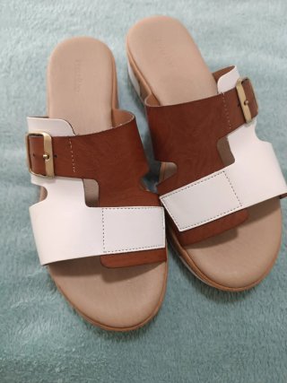 Sandalias Verano Mujer Cuña Marrón y Blanco
