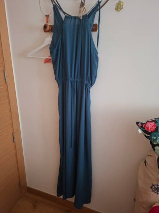 Vestido largo fiesta azul petróleo