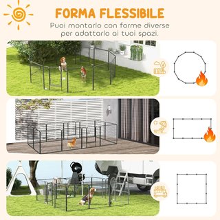 Recinto per Cani di Piccola Taglia con 12 Pannelli Modulari da 80X1.5X80 Cm, Box Pieghevole per Cani con Porta in Acciaio e 12 Pali, Grigio
