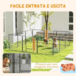 Recinto per Cani di Piccola Taglia con 12 Pannelli Modulari da 80X1.5X80 Cm, Box Pieghevole per Cani con Porta in Acciaio e 12 Pali, Grigio