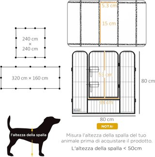 Recinto per Cani di Piccola Taglia con 12 Pannelli Modulari da 80X1.5X80 Cm, Box Pieghevole per Cani con Porta in Acciaio e 12 Pali, Grigio