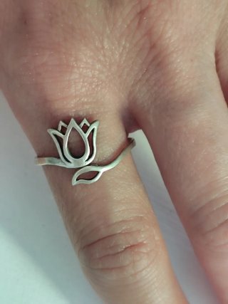 Anillo Plata Ajustable Flor Loto