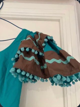 Traje Flamenca Verde Agua y Chocolate con piquillo