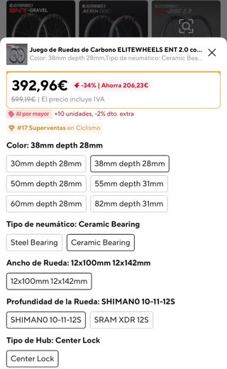 Ruedas carbono Elite Disc carretera