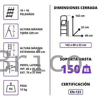 Escalera Telescópica Aluminio 5+5 Pestaña