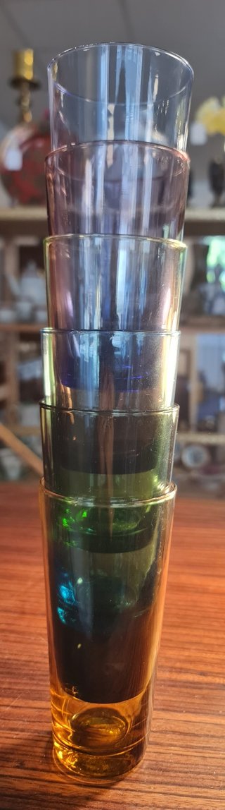 Juego 6 vasos tubo cristal soplado 60s