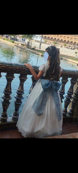 Traje de comunión niña blanco y azul