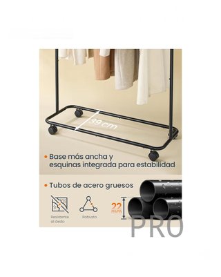 Perchero metálico con ruedas, 1 barra