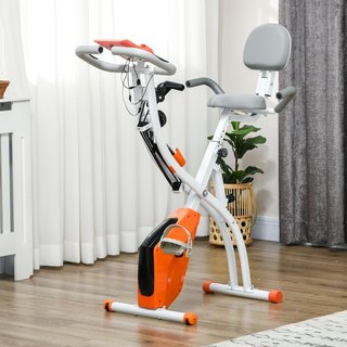 Bicicleta Plegable 2 en 1, Resistencia Magnética Ajustable 8 Niveles, Bicicleta de Casa Silenciosa con Sensor de Frecuencia Cardíaca, Elásticos para Brazos, Pantalla LCD, Volante de 2.5Kg