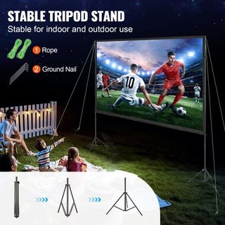 Pantalla de Proyector con Soporte, Pantalla de Película Exterior de 120 pulgadas 16:9 4K 1080 HD con Soporte, Pantalla de Proyección Sin Arrugas con Trípodes y Bolsa de Transporte, para Cine en Ca...