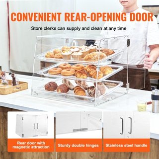 Vitrina de Pastelería, Vitrina de Mostrador Comercial de 3 Niveles, Caja de Acrílico con Acceso por Puerta Trasera y Estantes Extraíbles, Mantiene Frescos Donas, Bagels, Pasteles y Galletas, 52.6 ...