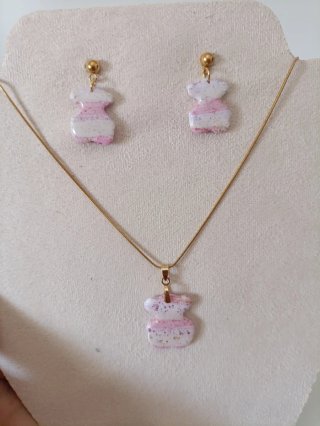 Conjunto Oso Pendientes y Colgante Acero Inox
