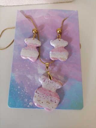 Conjunto Oso Pendientes y Colgante Acero Inox