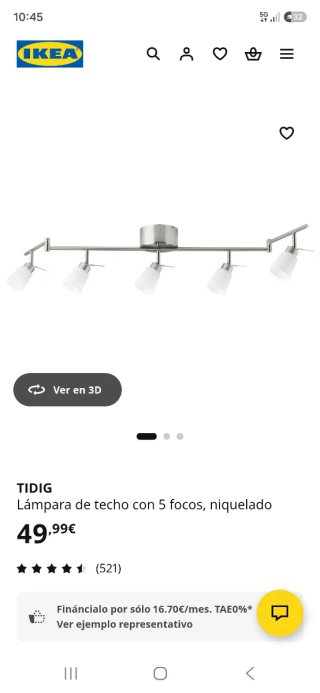 Lámpara 5 focos TIDIG Ikea