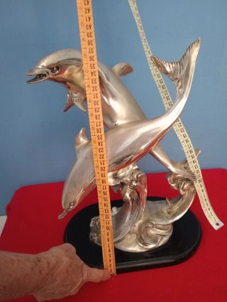 Grande scultura delfini placcato argento