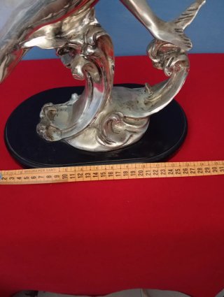 Grande scultura delfini placcato argento