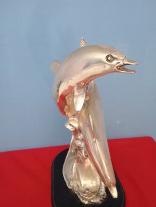 Grande scultura delfini placcato argento