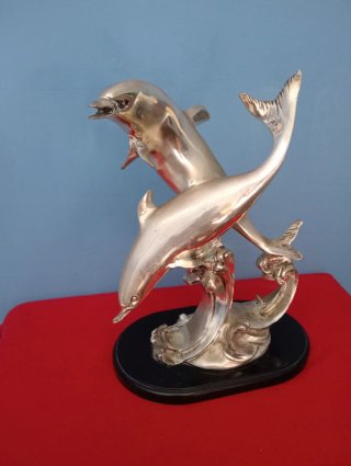 Grande scultura delfini placcato argento