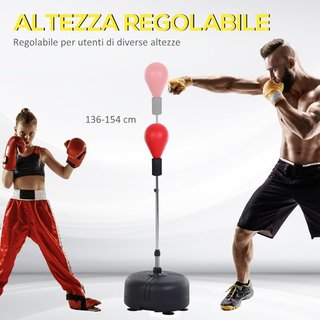 Punching Ball De Suelo, Saco De Boxeo De Suelo Con Base Rellenable, Ventosas Y Guantes, Altura Regulable 4 Niveles De 136-154 Cm, Speed Bag para Gimnasio En Casa Y Gimnasio
