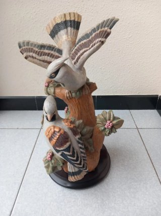 Figura Vintage Pájaros Cerámica Tronco
