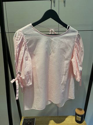 Blusa Zara rosa manga abullonada algodón y lino L
