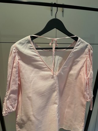 Blusa Zara rosa manga abullonada algodón y lino L