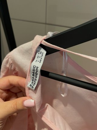Blusa Zara rosa manga abullonada algodón y lino L